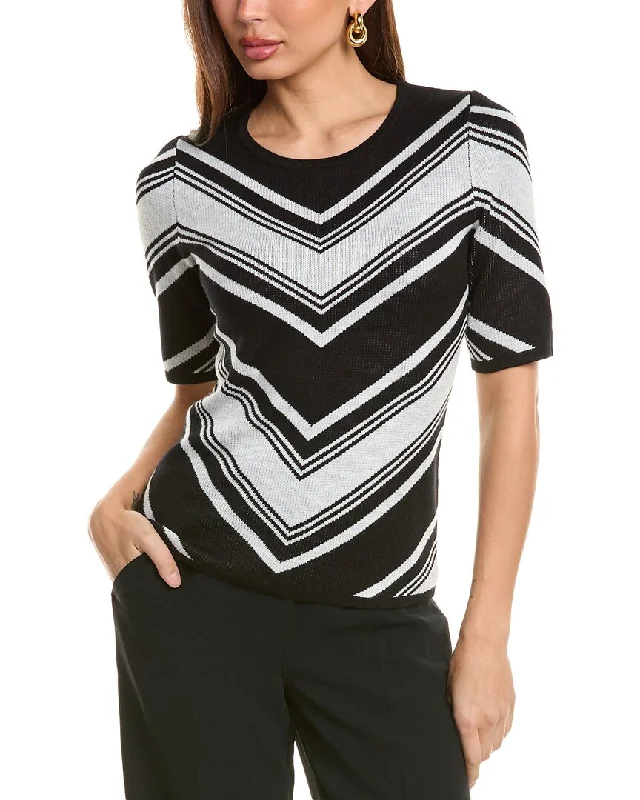 Painted Knit TopsT Tahari Elbow-Sleeve Mitered Chevron Sweater