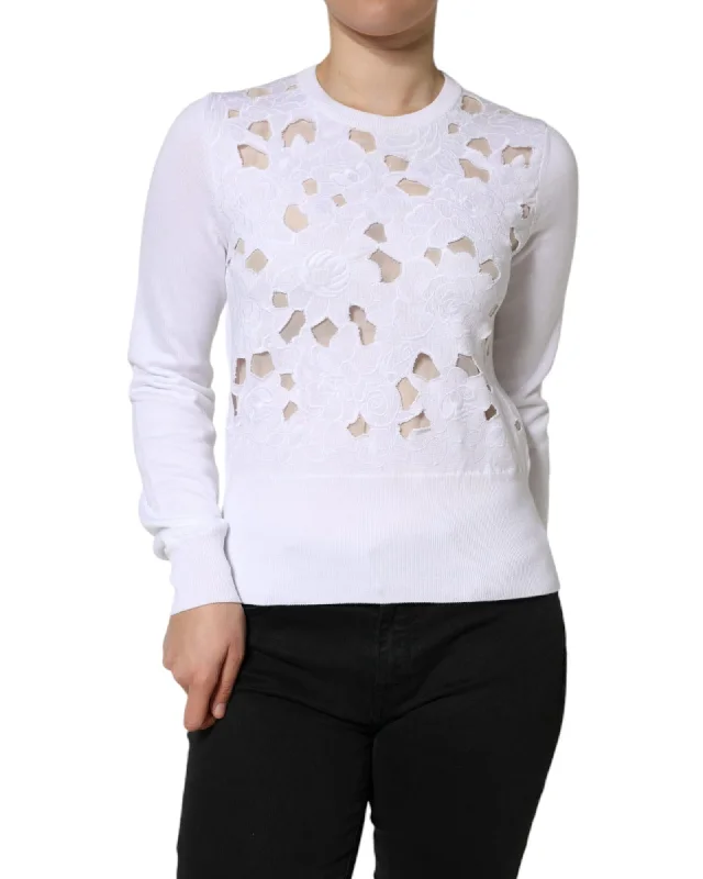 Cropped Knit TopsDolce & Gabbana  Women's Floral-Embroidered Knit Sweater White