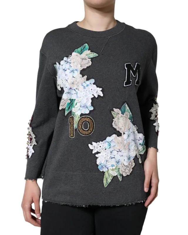 Off-Shoulder Knit TopsDolce & Gabbana  Women's Floral Embroidered Sweatshirt Gray