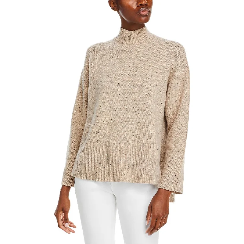 Yoga Knit TopsWomens Drop Shoulder Ribbed Funnel-Neck Sweater