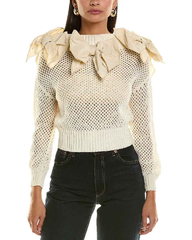 Polyester Knit TopsOscar De La Renta Faille Bow Sweater