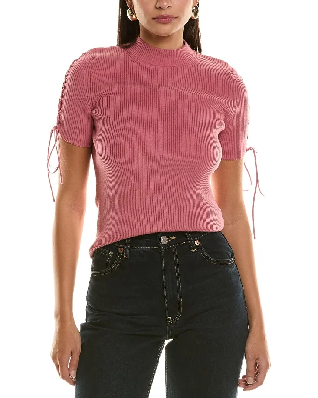 Acrylic Knit TopsOscar De La Renta Mock Neck Wool-Blend Shirt