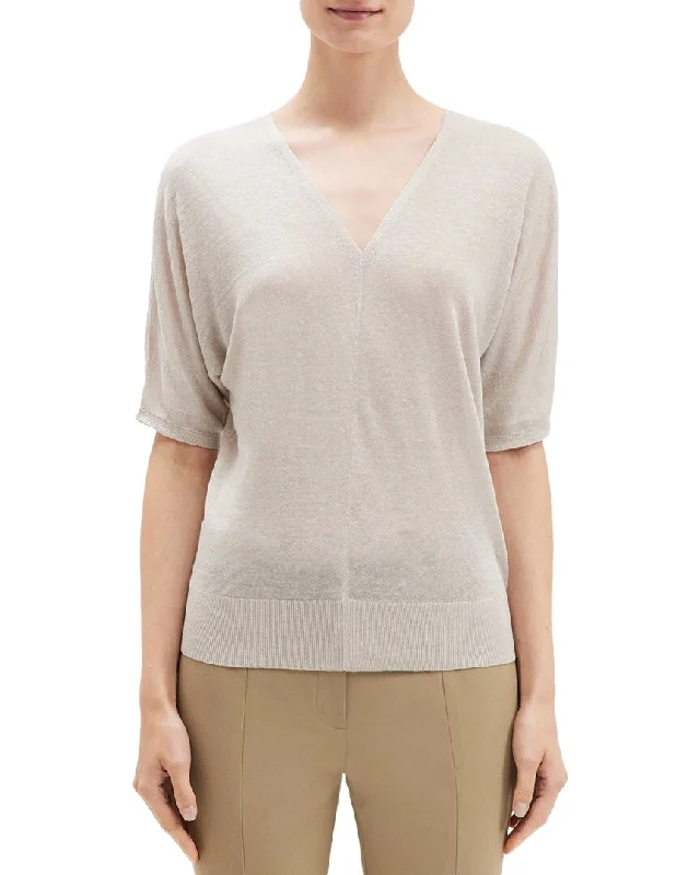 Silk Knit TopsTheory Blouson Linen-Blend Top