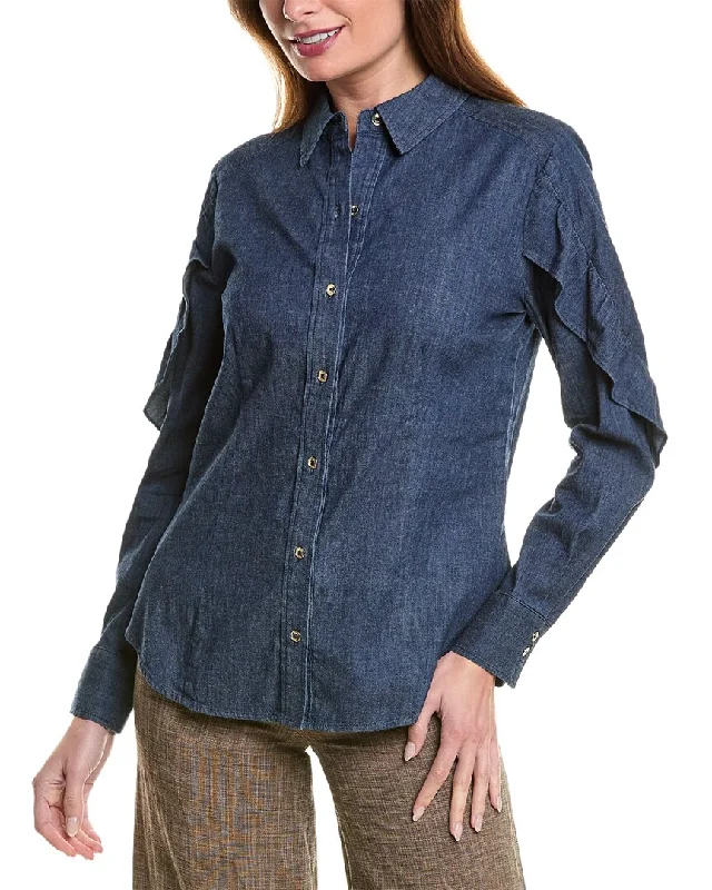 Metallic Knit TopsJones New York Ruffle Denim Shirt