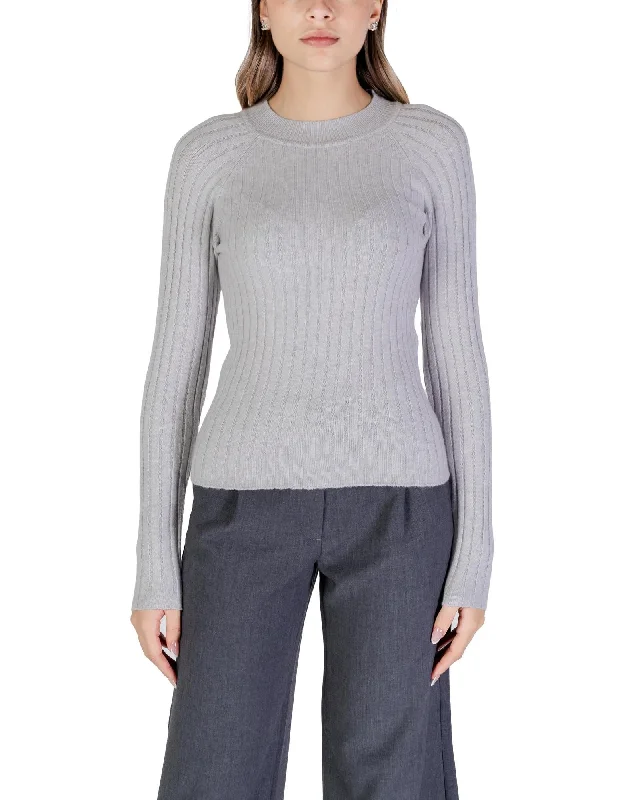 Linen Knit TopsJacqueline De Yong  Womens Gray Ribbed Knit Sweater