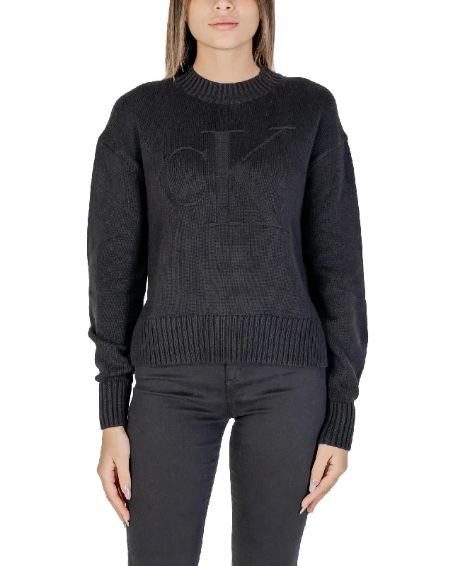 Asymmetrical Knit TopsCalvin Klein Jeans  Women's Embroidered Logo Sweater  Black