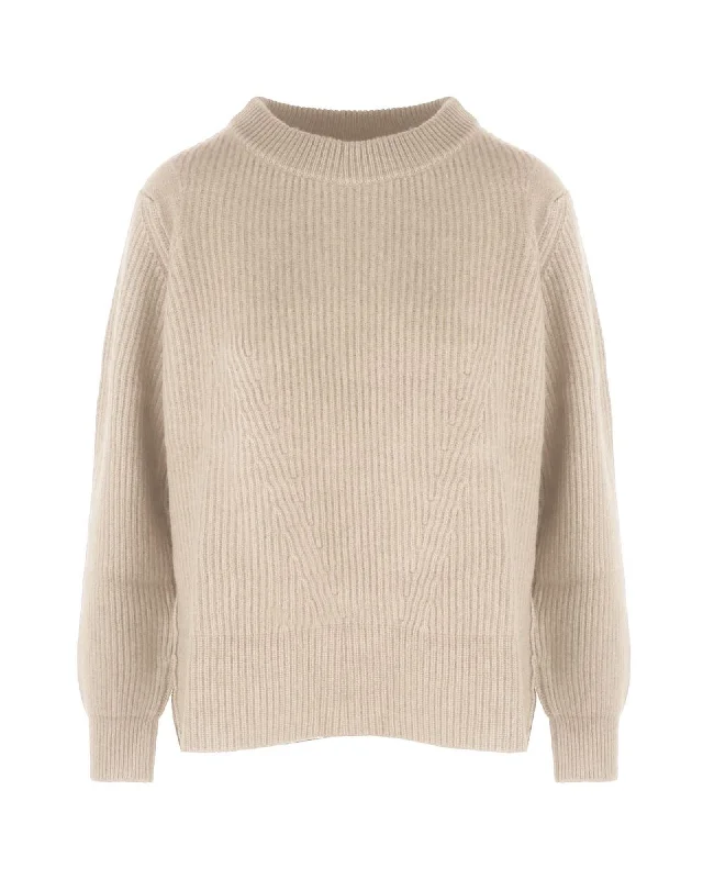 Skateboard Knit TopsMalo Cashmere Crew-Neck Sweater with Ribbed Embroidery and Side Slit