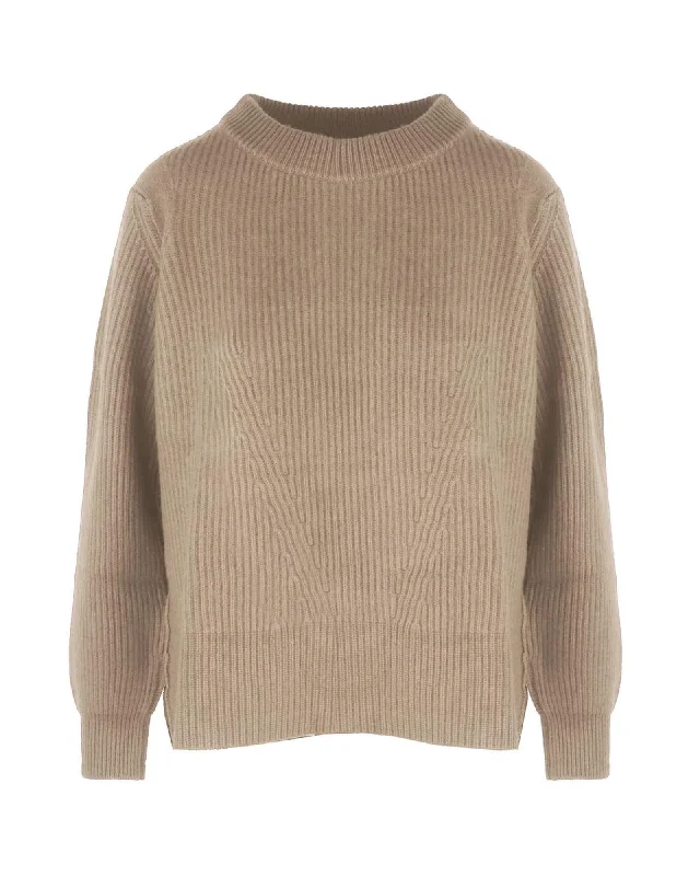 Hip-Hop Knit TopsMalo Cashmere Crew-Neck Sweater with Ribbed Embroidery and Side Slit