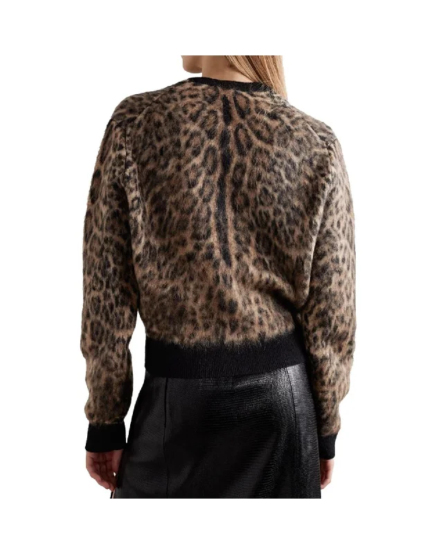 Branded Knit TopsDolce & Gabbana Leopard Print Wool Mohair Sweater with Ribbed Collar