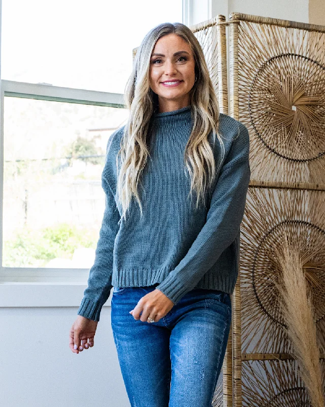 Scoop Neck Knit TopsNEW! Erica Mock Neck Sweater - Blue Spruce