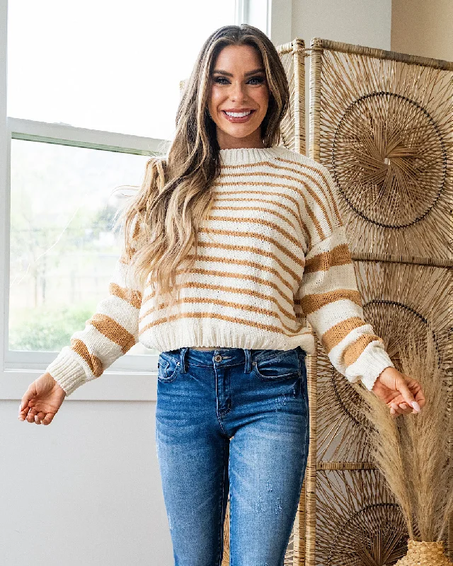 Embroidered Knit TopsNEW! Jasmine Caramel Stripe Chenille Sweater