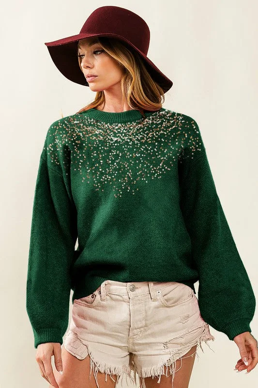 Velvet Knit TopsSee Me Sparkling Sequin Sweater {Green}