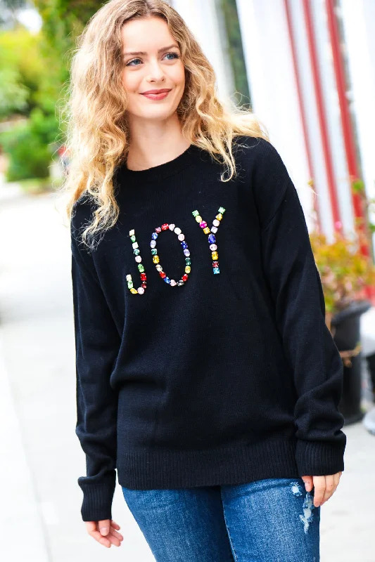 Sequined Knit TopsHaptics | Give Back JOY Jewel Beaded Black Sweater