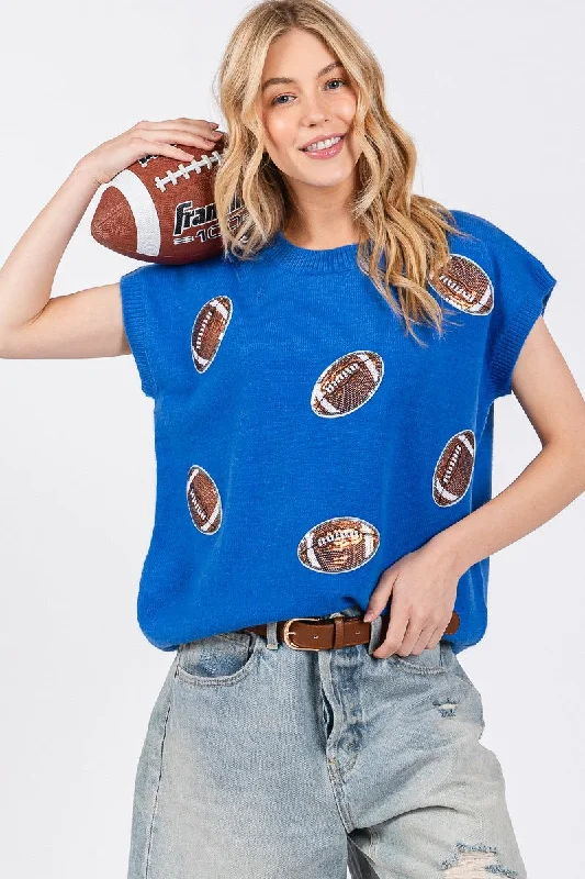 Lace-Up Knit TopsBlue Gameday Football Patch Sweater Top