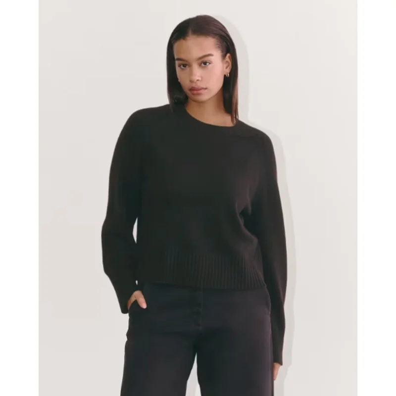 Hiking Knit TopsEVERLANE Women's The Boxy Crew in Cashmere Sweater Medium Black