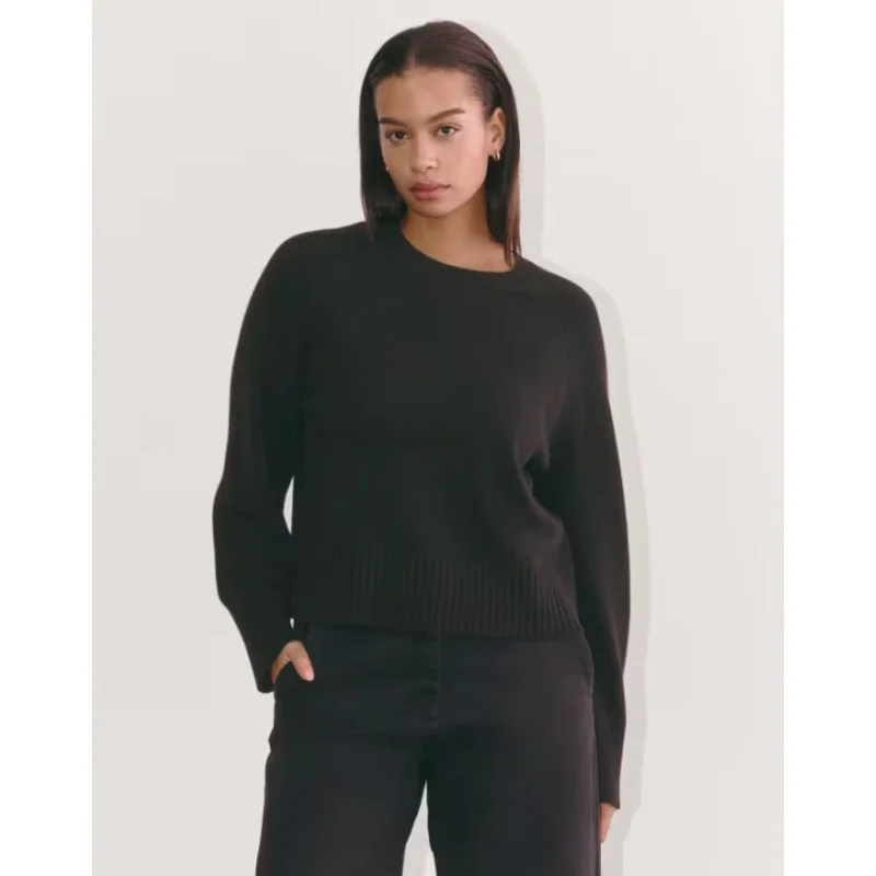 Performance Knit TopsEVERLANE Women's The Boxy Crew in Cashmere Sweater Size XL Black