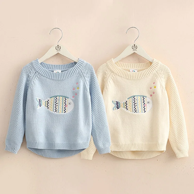 Yoga Knit TopsFish Pattern Sweater for Baby Girls