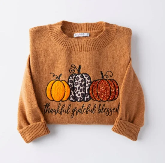 Painted Knit TopsGrateful Thankful Blessed Embellished Sweater