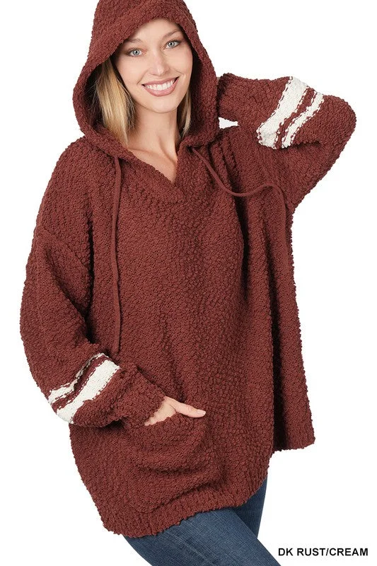 College Knit TopsBrandy Hooded Front Pocket Popcorn Sweater