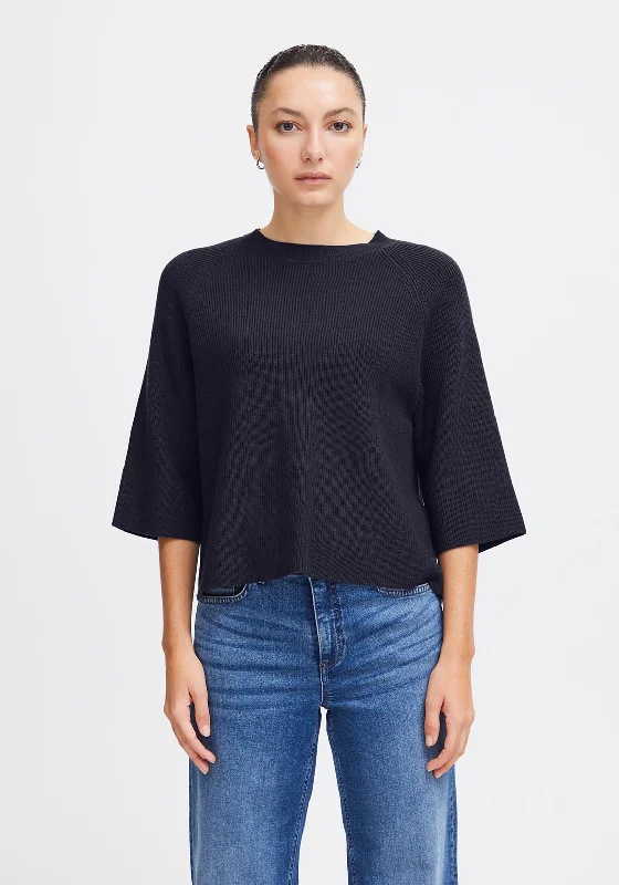 Embellished Knit TopsIchi Boston Knitted Rib Sweater, Total Eclipse