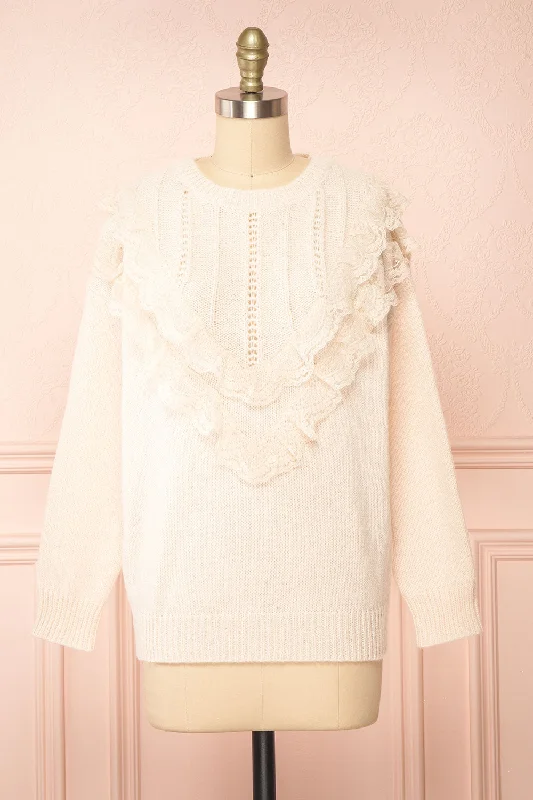 High-Fashion Knit TopsIngrid | Knit Sweater w/ Ruffled Lace