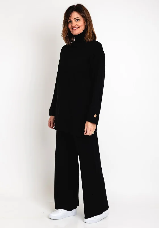 Leather-Paneled Knit TopsSerafina Collection Knit Sweater & Wide Leg Trouser Set, Black