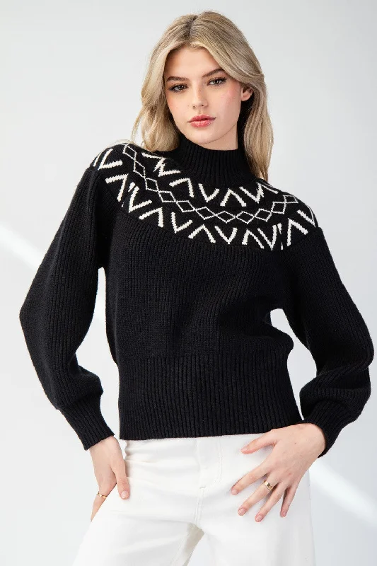 College Knit TopsGEOMETRIC MOCK NECK SWEATER