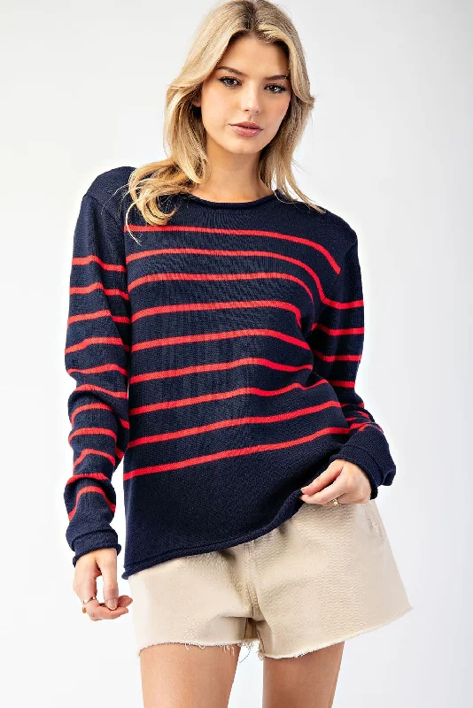 Band Merch Knit TopsSTRIPED CREW NECK SWEATER