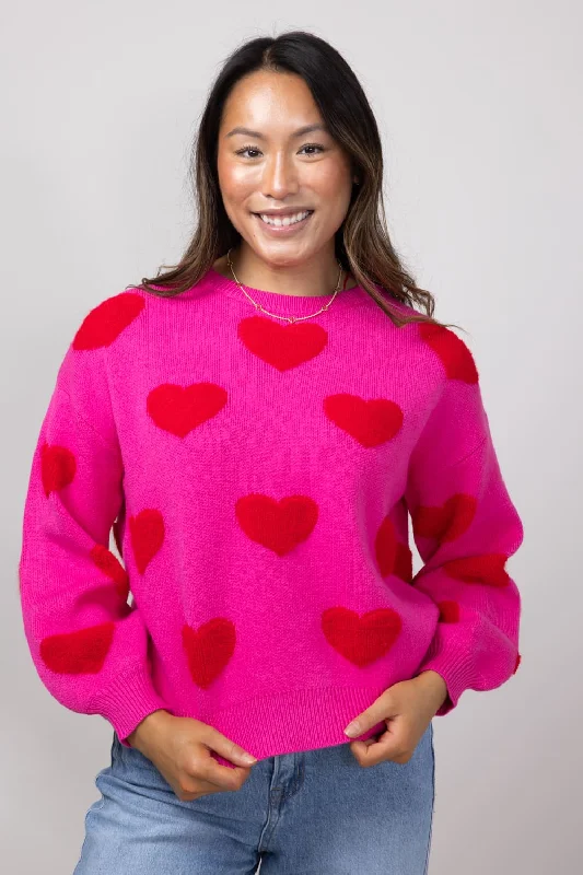 Fishing Knit TopsMiracle Multi Heart Sweater for Women in Hot Pink/Red | W8373-HPINK