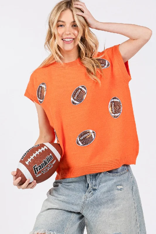 Studded Knit TopsOrange Gameday Football Patch Sweater Top