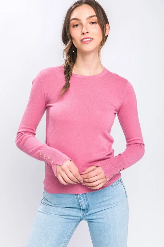 Acrylic Knit TopsPink Fine Yarn Sweater Top