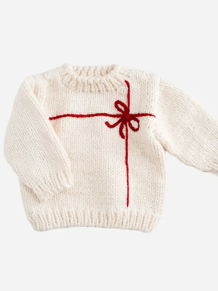 Band Merch Knit TopsPresent Sweater Cream/Red | Kid Baby Holiday Christmas