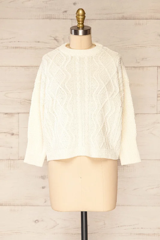 Hip-Hop Knit TopsRanders Cream | Knitted Sweater with 3/4 Sleeves