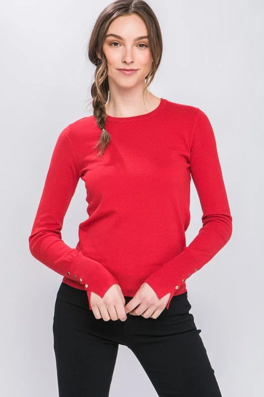 Polyester Knit TopsRed Fine Yarn Sweater Top