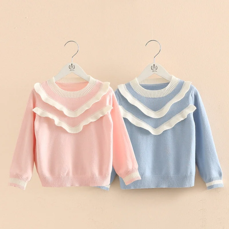 Running Knit TopsRuffled Cotton Sweater for Baby Girls