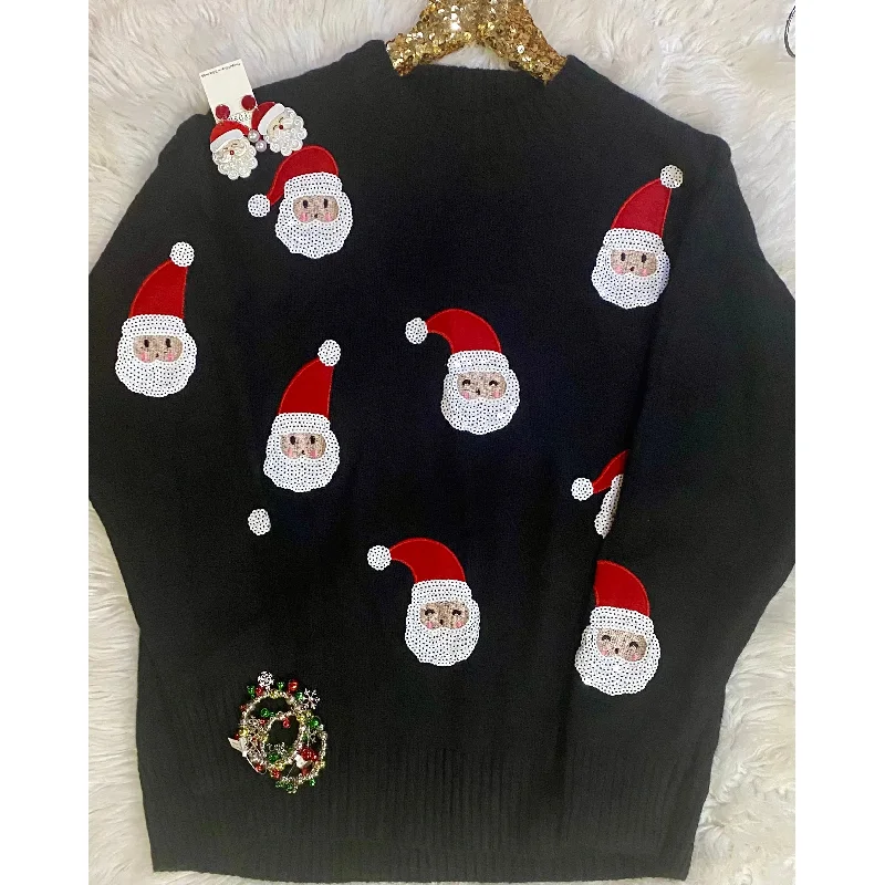 Lace Knit TopsSanta Claus is Coming to Town Sweater with Sequin Santas