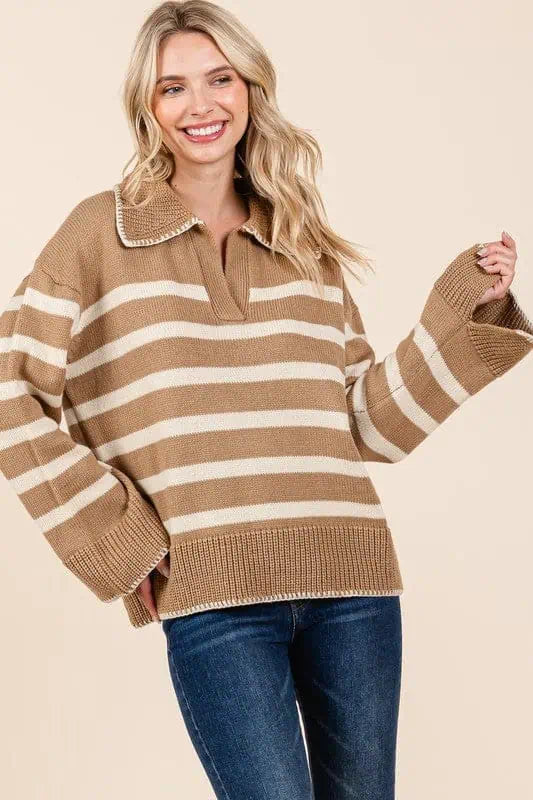 Mohair Knit TopsStriped Knit Bell Sleeve Sweater