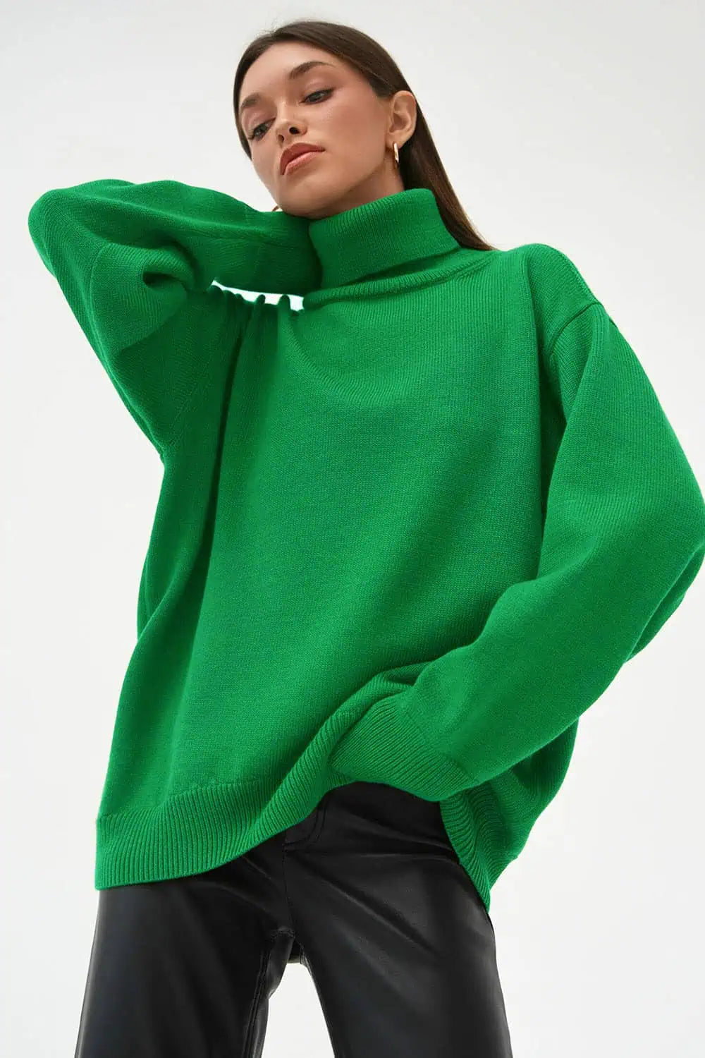 Silk Knit TopsTurtle Neck Dropped Shoulder Sweater