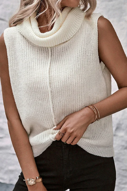 Punk Knit TopsWhite Center Seam Cowl Neck Sleeveless Sweater