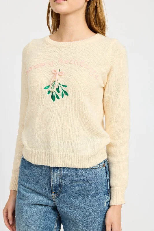 Acrylic Knit TopsEns Holiday Sweater (Cream)