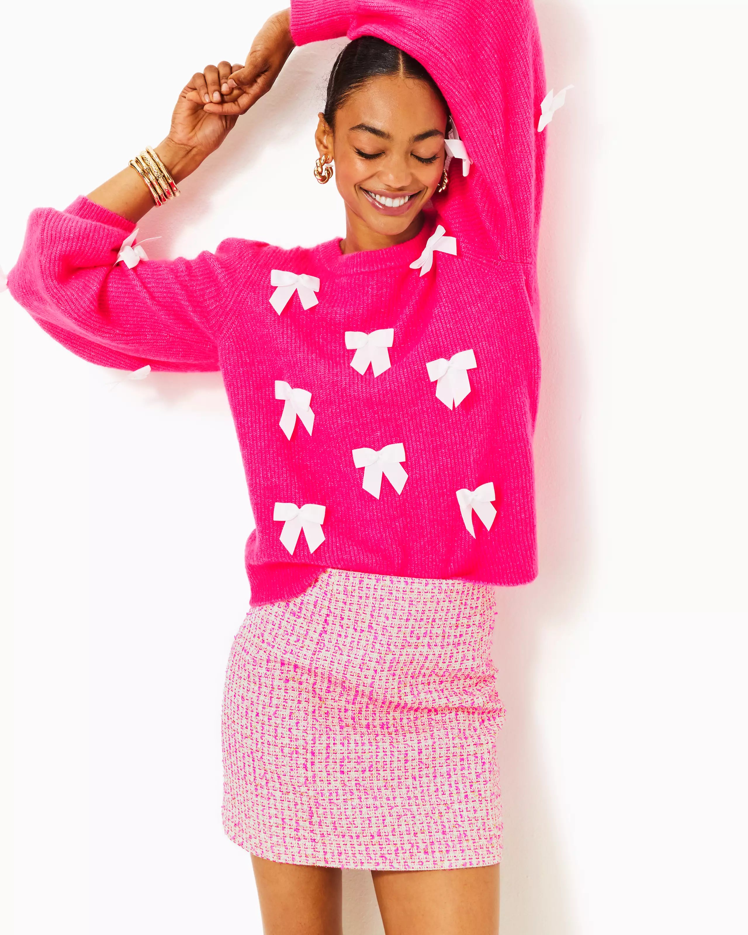 Thermal Knit TopsZarie Sweater (Pink Party Bows)