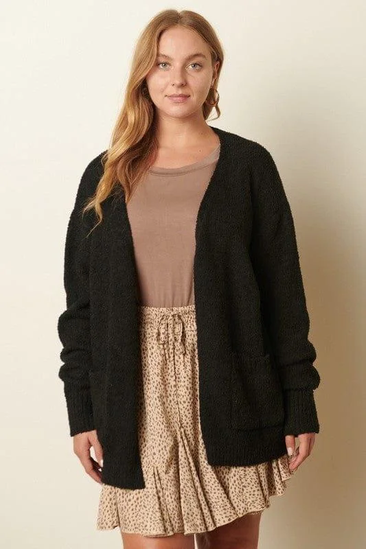 Layered Knit TopsPlus size fuzzy sweater in Black