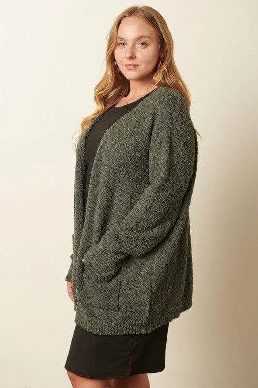 Asymmetrical Knit TopsPlus size fuzzy sweater in light hunter