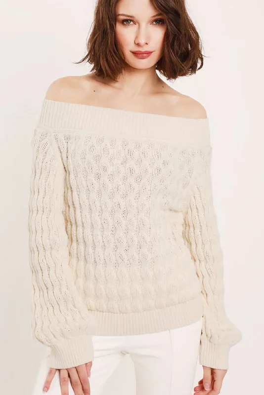 Pocketed Knit TopsIvy Wavy Off Shoulder Sweater