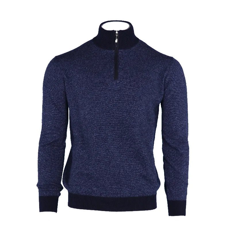 Punk Knit TopsMarled Cashmere Half Zip Sweater in Navy