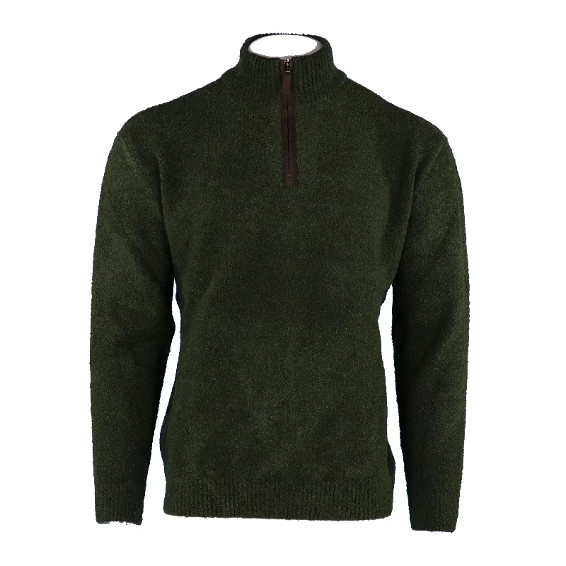 Retro Knit TopsThe Hagen Boucle Suede Trimmed Quarter Zip in Olive