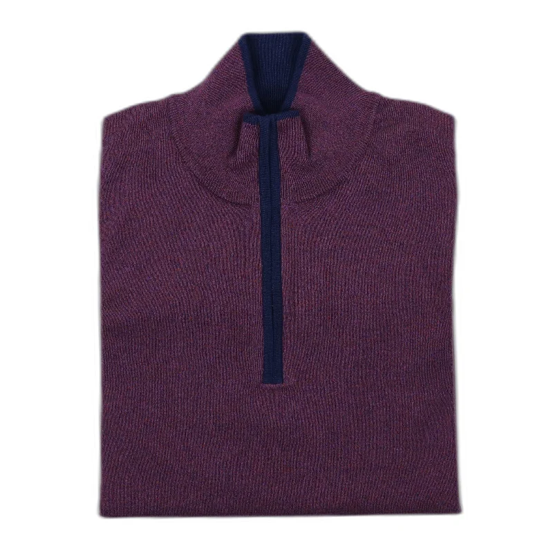 Embellished Knit TopsThe Hagen Cotton-Cashmere Quarter Zip in Marled Plum