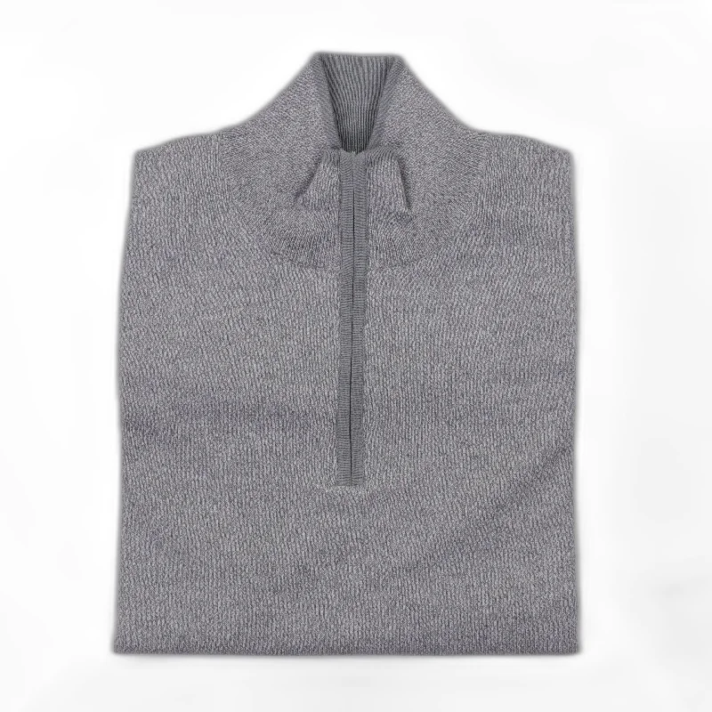 Hooded Knit TopsThe Hagen Cotton-Cashmere Quarter Zip in Marled Silver