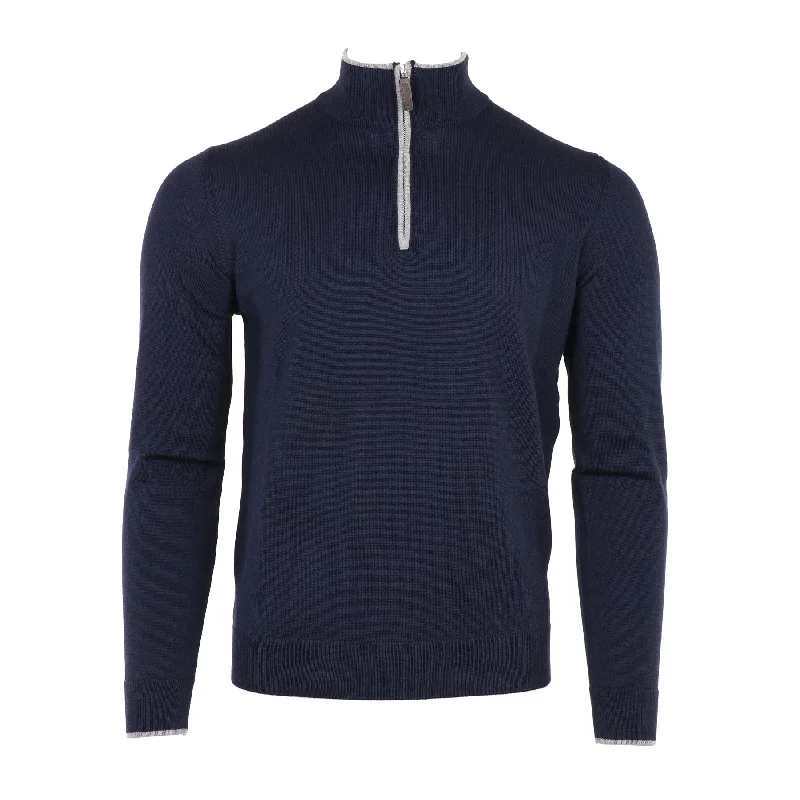 Limited Edition Knit TopsThe Hagen Quarter Zip in Navy/Grey