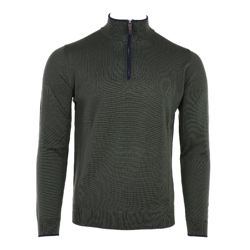 Embroidered Knit TopsThe Hagen Quarter Zip in Olive/Navy